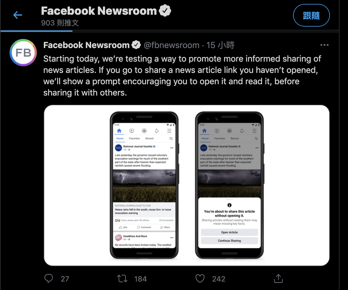 Facebook鼓勵「睇完先好 Share」，推新功能望防「標題黨」！